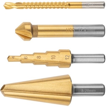 WIERTŁA STOPNIOWE ROZWIERTAK POGŁĘBIACZ ZESTAW 4SZ