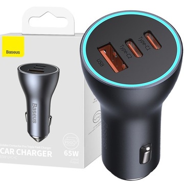 BASEUS CONTACTOR PRO ŁADOWARKA SAMOCHODOWA USB-A + 2X USB-C 65W CIEMNOSZARY