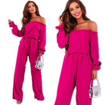 Elegancki damski komplet bluzka hiszpanka falbana spodnie modny luźny L/XL