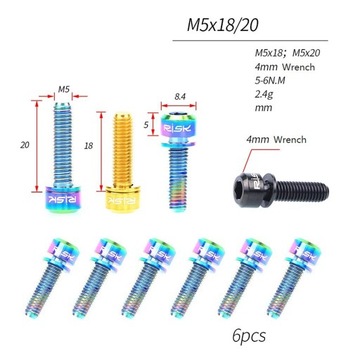 Детали 6, винт выноса велосипеда из титанового сплава M5x20, золото