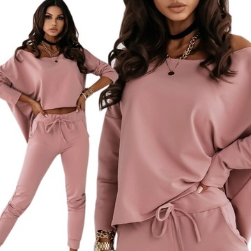 Komplet damski dresy delikatne bluza oversize spodnie dopasowane modne S/M