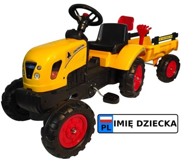 Traktor na pedały z przyczepą + tablica z imieniem