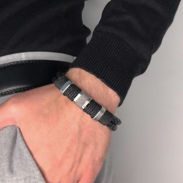 МУЖСКОЙ ЧЕРНЫЙ КОЖАНЫЙ ЭЛЕГАНТНЫЙ СТАЛЬНОЙ БРАСЛЕТ