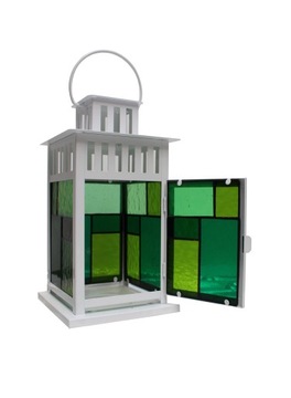 Latarnia witrażowa Lampion biało-zielona Ogórd Dom