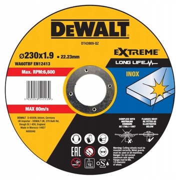 Tarcza do cięcia metalu 230x1,9x22mm INOX DeWalt