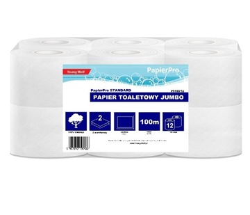Papier toaletowy JUMBO 100m 12 rolek Celuloza 2W.