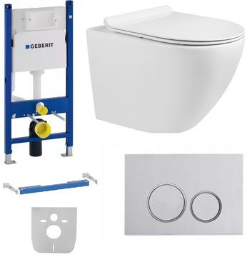 ZESTAW Stelaż WC GEBERIT UP100 + przycisk chrom mat + miska WC + deska W/O