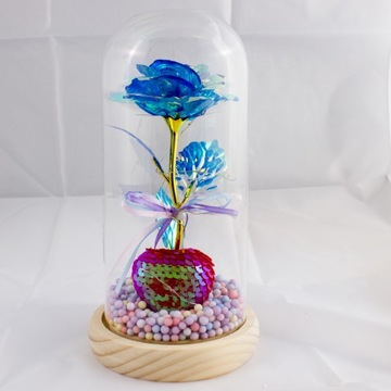 СИНЯЯ ИСКУССТВЕННАЯ ВЕЧНАЯ РОЗА В СТЕКЛЕ СО СВЕТОДИОДАМИ КРАСИВЫЙ ПОДАРОК ​​НА ДЕНЬ МАТЕРИ