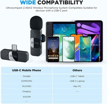 BOYA Беспроводной петличный микрофон для Android-смартфона USB C