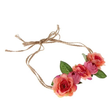 Ręcznie robiona opaska na głowę w kształcie kwiatu Boho wianek do włosów korona kwiatowa arbuz czerwony