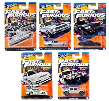 HOT WHEELS FAST AND FURIOUS HW DECADES OF FAST 1-5 zestaw 5 autek