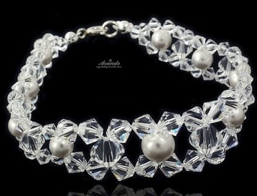 Kryształy Bransoletka Crystal Pearl Srebro Ślub