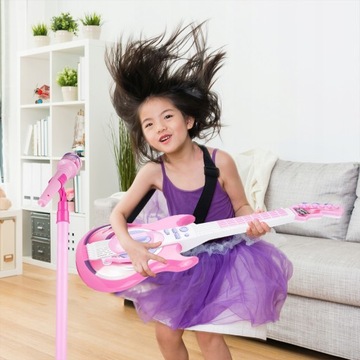 ЭЛЕКТРОРОК-ГИТАРА ДЛЯ ДЕТЕЙ ИГРАЕТ МЕЛОДИИ + МИКРОФОН НА ПОДСТАВКЕ для MP3