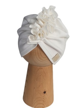 Elegancka Czapka Turban, Prążek, Ecru, 36-39cm
