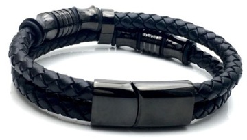 МУЖСКОЙ ЧЕРНЫЙ КОЖАНЫЙ ЭЛЕГАНТНЫЙ СТАЛЬНОЙ БРАСЛЕТ