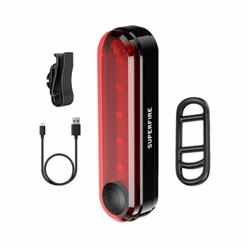SUPERFIRE TYLNA LAMPKA ROWEROWA TYLNA LED USB 230MAH WYTRZYMAŁA 4 TRYBY