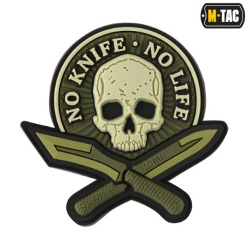 3D-НАШИВКА «NO KNIFE NO LIFE» — ЧЕРЕП И НОЖИ, M-TAC, ПВХ, ОЛИВКОВЫЙ ЦВЕТ