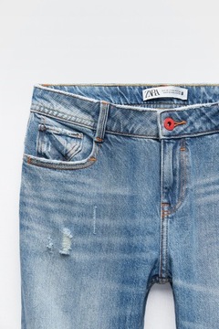 ZARA SPODNIE DAMSKIE JEANSOWE O LUŹNYM KROJU Z ROZDARCIAMI 34/XS