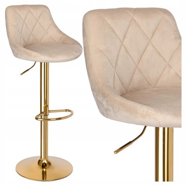 HOKER KRZESŁO BAROWE WELUROWE REGULOWANE OBROTOWE PIKOWANE GLAMOUR BEŻOWE