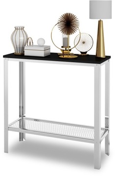 Konsola Skręcana Z Półką Z Siatki Loft Przedpokój Chrom+Czarny MiniPearl