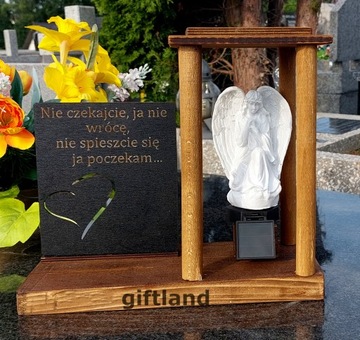 Znicz kapliczka latarenka solarna ANIOŁ grawer ZNICZ NA DZIEŃ BABCI DZIADKA