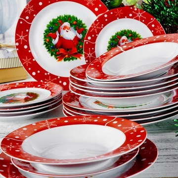 Рождественский набор тарелок Рождественский 18 предметов Дед Мороз