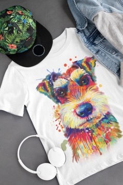 T-shirt pies Sznaucer wzór malowany druk dtg