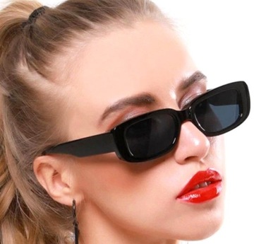 Przeciwsłoneczne Okulary Damskie Prostokątne Czarne Kobiece retro modne
