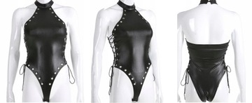 Виниловое боди с черной завязкой, нижнее белье для брачной ночи