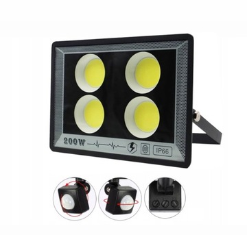 Halogen biały zimny 200W reflektor lampa naświetlacz LED z czujnikiem ruchu