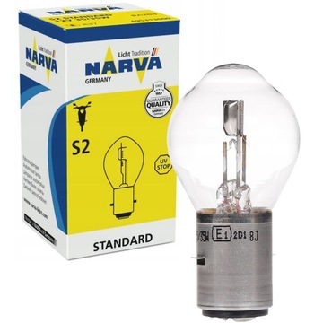 ŻARÓWKA S2 35/35W BA20d 12V NARVA DO MOTOCYKLA SKUTERA Z HOMOLOGACJĄ E1