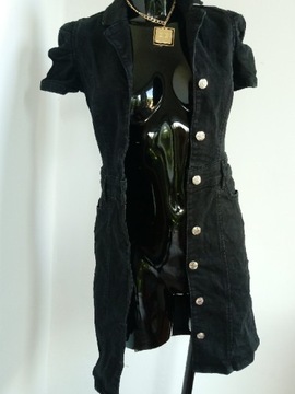 Jeansowa czarna midi sukienka XXS XS dopasowana 32