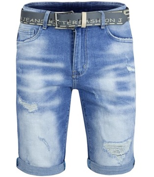 Męskie spodenki jeansowe szorty klasyczne + pasek 34