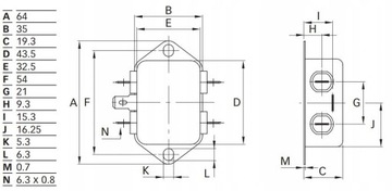 FN610-3-06 Сетевой фильтр ЭМС/ЭМП 3А 250В 400Гц | 1 шт.