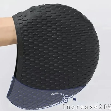 СИЛИКОНОВАЯ женская ШАПКА BUBBLE на длинные волосы, БОЛЬШАЯ, для бассейна, черная