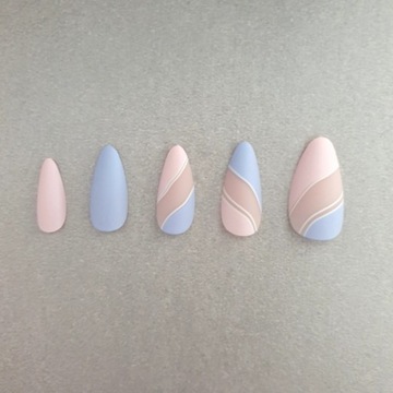 PAZNOKCIE SZTUCZNE TIPSY MIGDAŁ KOLOROWE PASTELOWE SWIRL SAMOPRZYLEPNE 24