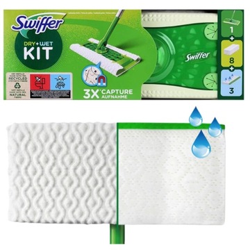 Стартовый набор швабр SWIFFER, 11 вставок, зеленый для сухой и влажной уборки