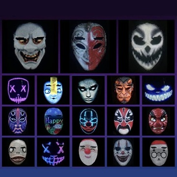 MASKA ZMIENNA NA HALLOWEEN LED ŚWIECĄCA PROGRAMOWALNA APP KONTROLA GEST