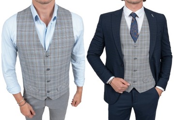 Meska kamizelka szara w krate casual elegancka - 60