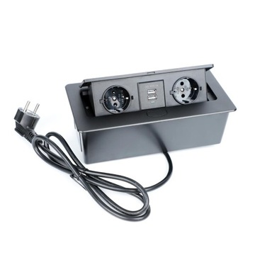 ХОРОШО Выдвижная розетка на столешницу 2x USB 2x 230В ЦИНК + АЛЮМИНИЙ