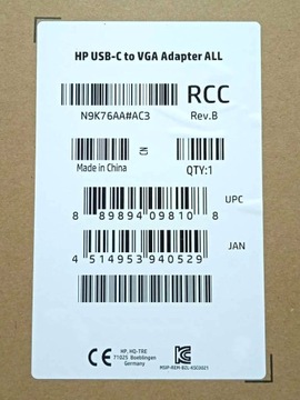 АДАПТЕР АДАПТЕР HP USB-C VGA D-SUB N9K76AA