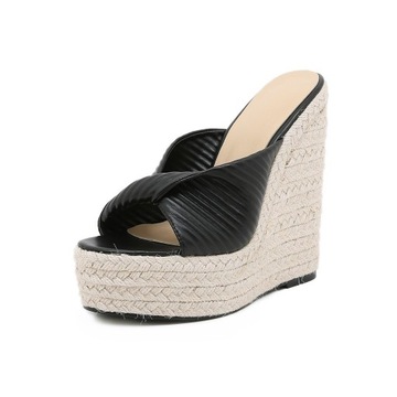 KLAPKI NA KOTURNIE 15cm ESPADRYLE DAMSKIE AS4472