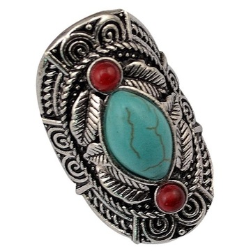Piękny pierścionek w stylu vintage Bohemia z turkusowym kamieniem Pierścień łączący regulowany srebrny