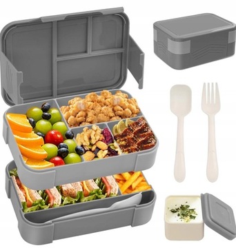 Lunchbox śniadaniówka pojemnik na obiad dwu poziomowy 1550ml szary