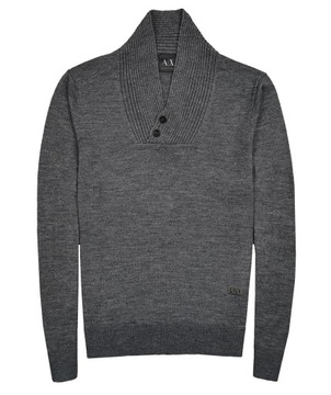 ARMANI EXCHANGE MĘSKI SWETER WEŁNA MERINO SHAWL NECK SZARY r. M