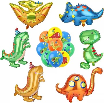 BALONY URODZINOWE KOLOROWE 14 SZTUK ZESTAW BALONÓW DINOZAURY DINO URODZINY