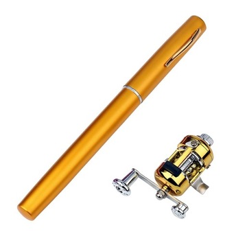 Pen Sized Fishing Rod with Reel Folding Telescopic 20.5cm Fishing Golden