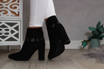 БОТИНКИ НА ВЫСОКОМ КАБЛУКЕ ЖЕНСКИЕ, ЧЕРНАЯ ЗАМШЯ, ВЕСНА
