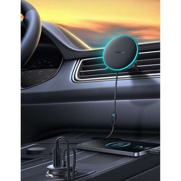 Индуктивное автомобильное зарядное устройство MagSafe 15W USB 25W Baseus CW01 - черный