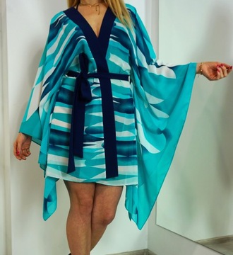 KIMONO TUNIKA PLAŻOWA PAREO OCEAN MINI SZYFON